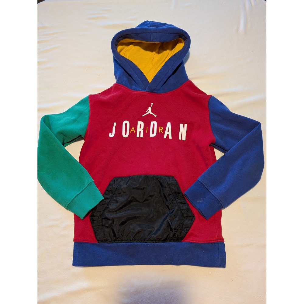 Jordan Kids Colorblock Hoodie Red Blue Green Yellow Jumpman Pullover Size M 5-6Y